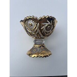 EAPG Imperial Glass Gold & Clear Geometric Compote Pedestal Candy‎ Trinket Dish